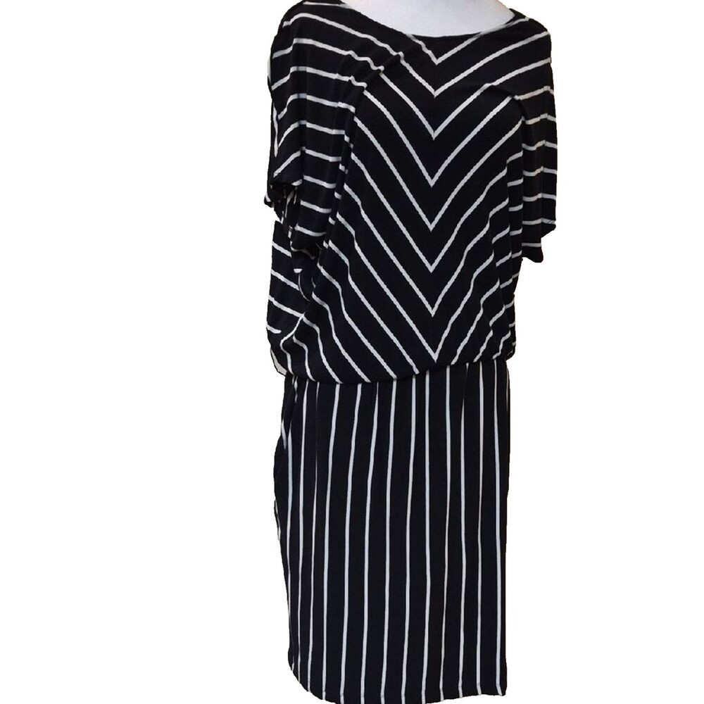 Ava & Viv Striped Dress Womens 1X 14W Black White Asymmetrical High-Low Midi